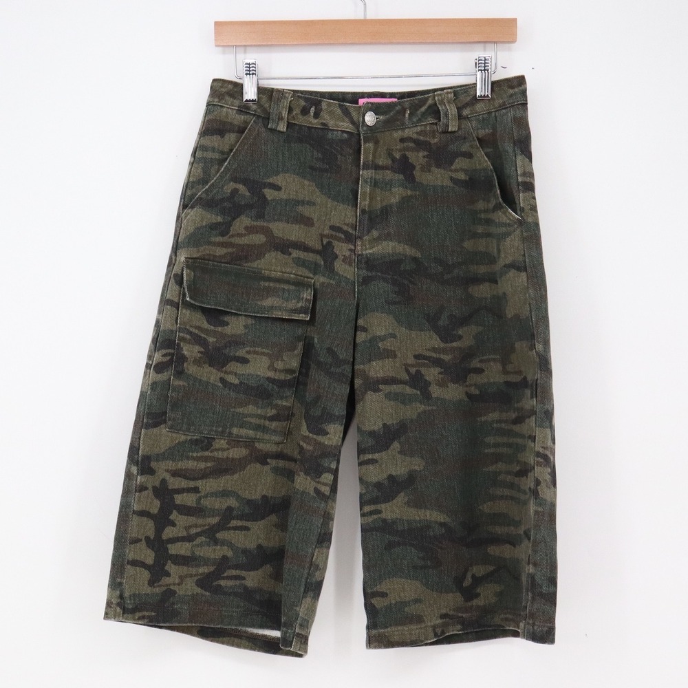 Edikted Cargo Shorts Womens S Camo Corduroy Wide Leg Green Utilitarian Excellent